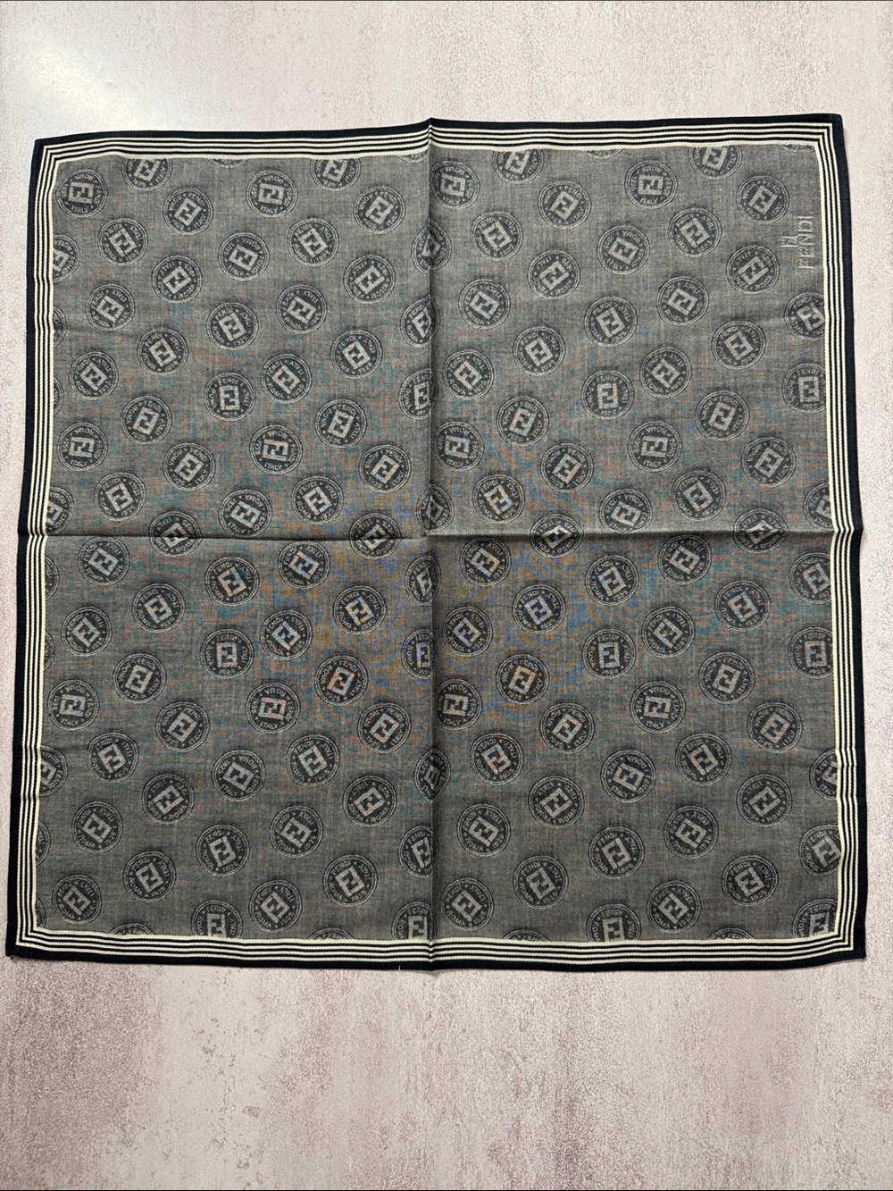 Fendi Black and White FF Circle Monogram Pocket Square cotton